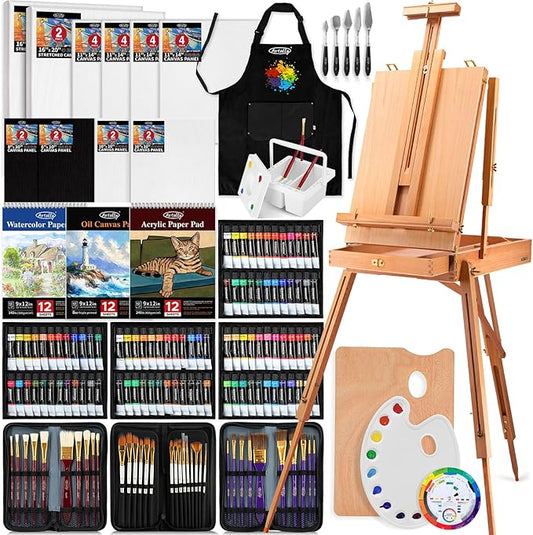 188Pcs All-in-One Art Painting Kit with French Easel, 96 Acrylic, Watercolor & Oil Paint Set, Complete Art Supplies Painting Set for Adults, Artists, Beginners