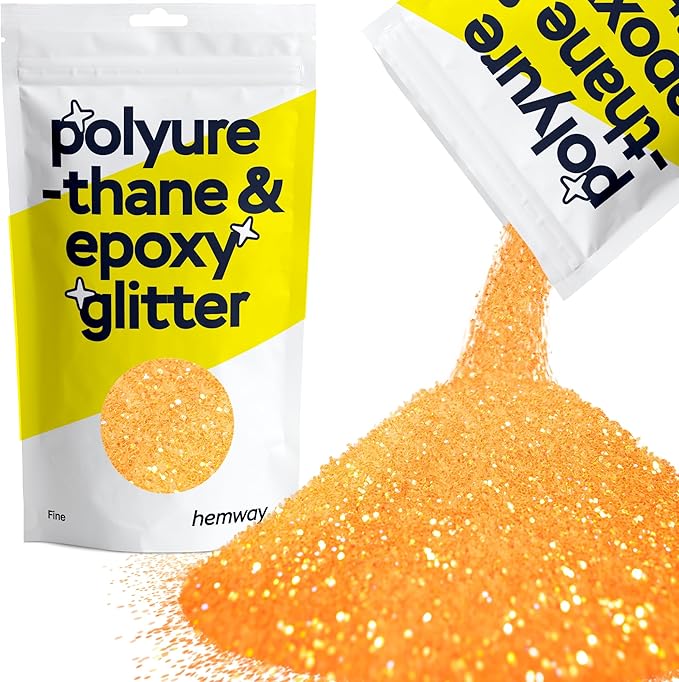Hemway Polyurethane & Epoxy Resin Glitter 100g / 3.5oz Metallic Crystal Flake Additive for Flooring Jewelry Tumblers Glass Pigment - Fine (1/64" 0.015" 0.4mm) - Fluorescent Orange