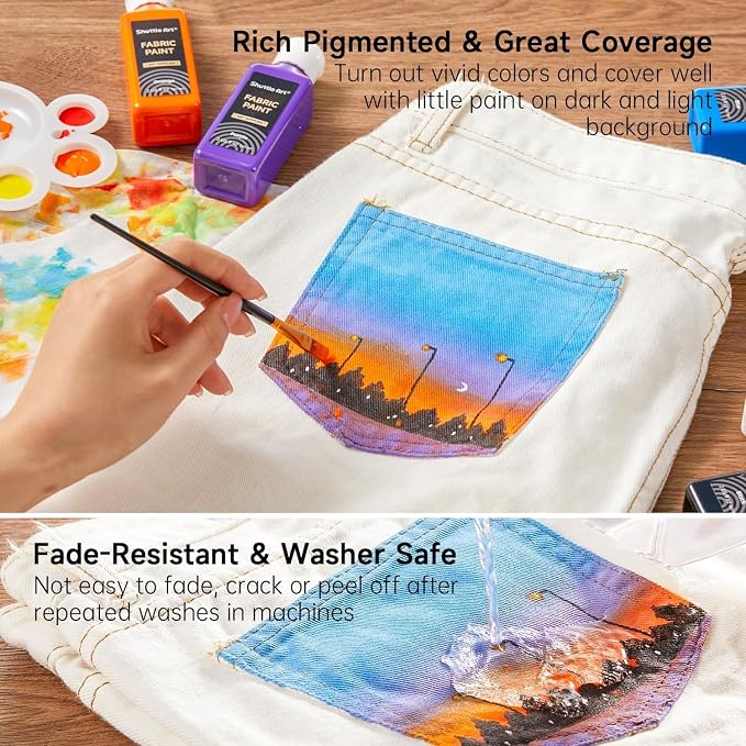 Shuttle Art Fabric Paint 24 Colors Permanent Soft Fabric Paint in Bottles - Image 4
