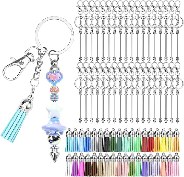 Draupnir 72 Pcs Beadable Keychains Bars, Included 36Pcs Silver Beadable by Draupnir