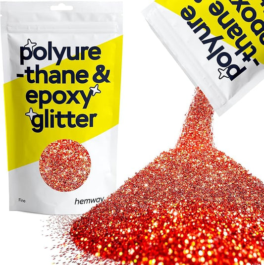 Hemway Polyurethane & Epoxy Resin Glitter 100g / 3.5oz Metallic Crystal Flake Additive for Flooring Jewelry Tumblers Glass Pigment - Fine (1/64" 0.015" 0.4mm) - Red Holographic