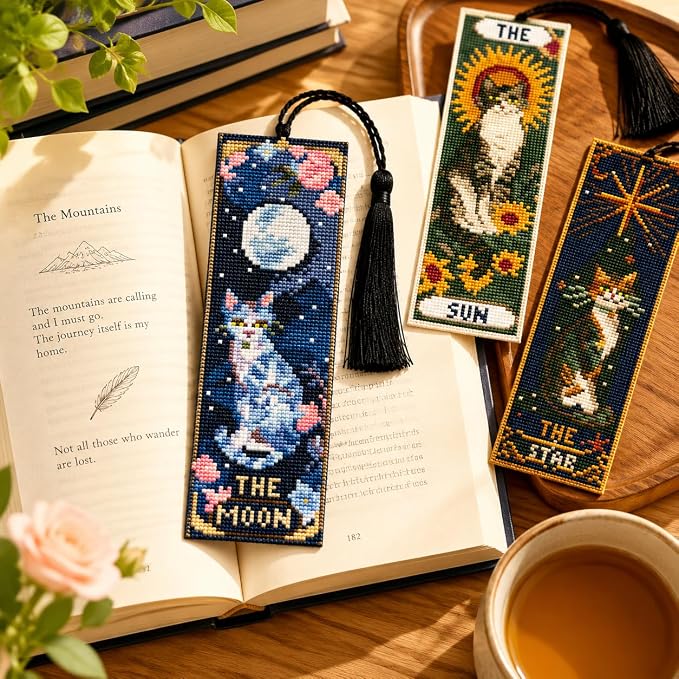 NEGEKFKX 5 Pcs Tarot Cross Stitch Bookmark Kit - Image 3