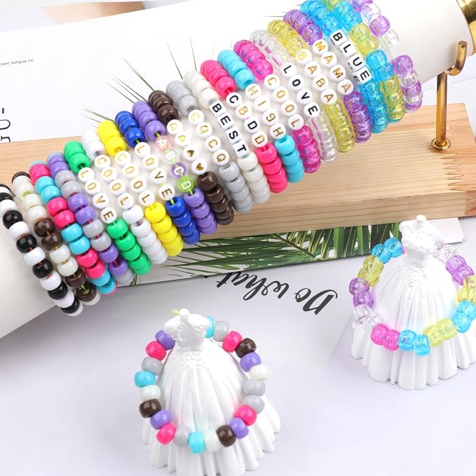 1000Pcs Pony Beads Bracelet 9mm Turquoise Plastic Barrel Pony Beads - Image 3
