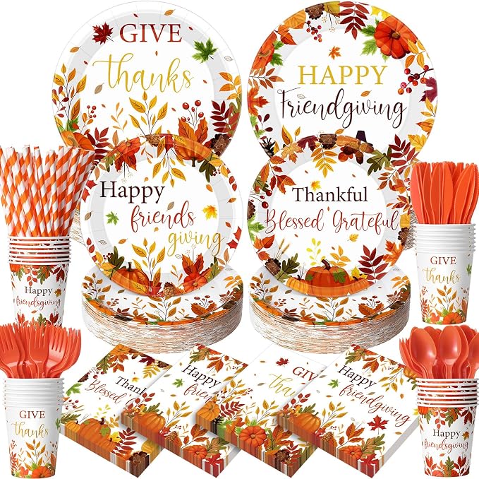 450 Pcs Happy Friendsgiving Tableware Set Decorations, Fall Thanksgiving by Unknown