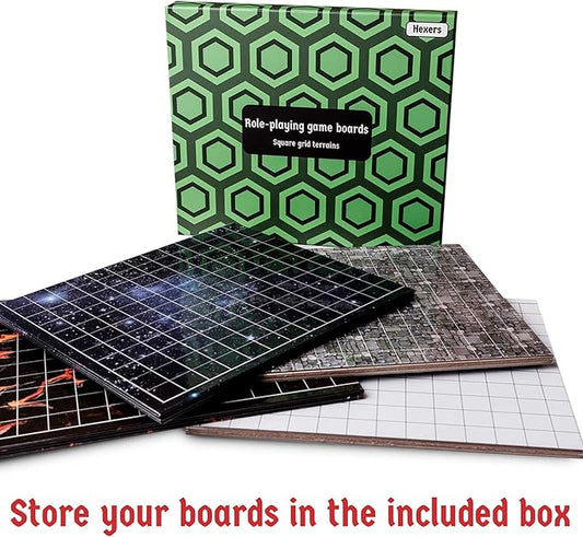 Hexers Role-Playing Game Board Mat, Square Grid Terrains, 8 Different terrains, Compatible with Dungeons and Dragons DND Pathfinder RPG, 27 on 23 inches, 1 inch Squares, Foldable & Dry Erase