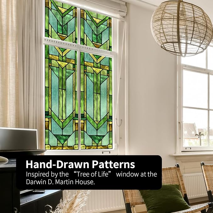Original Hand Drawn Faux Stained Glass Window Film, Double-Sided Privacy Static - Image 5