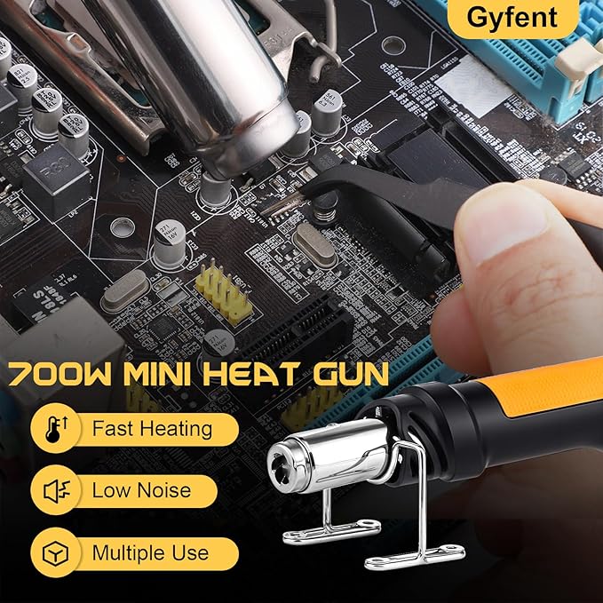 Heat Gun, 700W 212°F~932℉(100°C~500°C) Mini Soldering Heat Gun Hot Air Rework Station with LED Digital Display & 5Pcs Nozzles & 5Pcs Accessories for Crafting Shrink Tubing Electronics DIY(5FT)