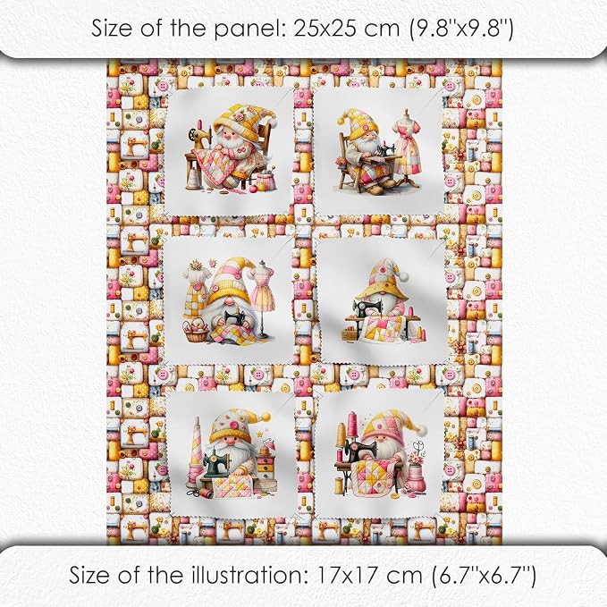 Cotton Fabric Panel – Single Continuous Patchwork Gnome Sewing Panel - Image 4