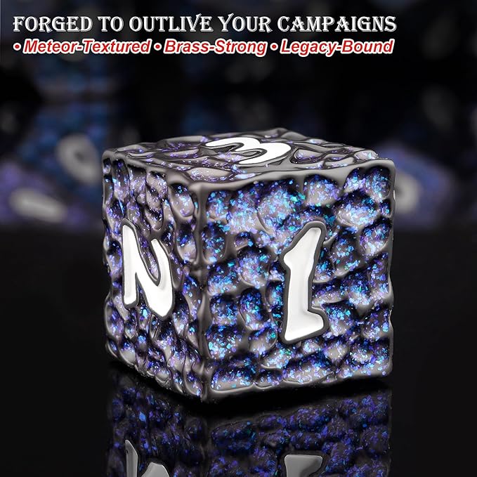 Haxtec Metal DND Dice Set Polyhedral D&D Dice Compatible with Dungeons and Dragons Gift TTRPG Black Blue Glitter Metal Dice