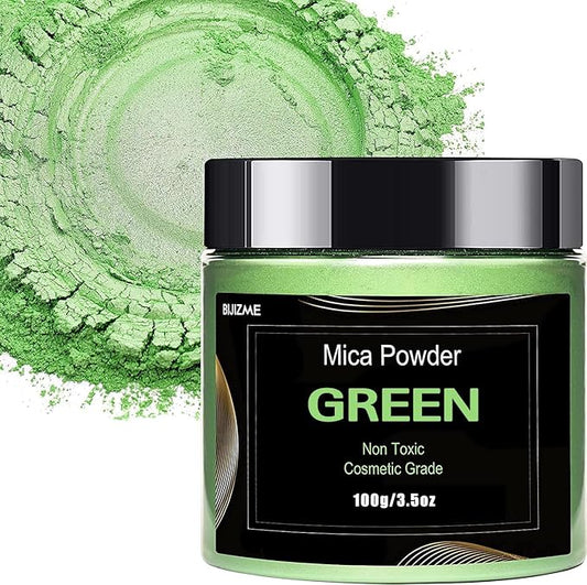 Green Mica Powder Pigment (100g) -Cosmetic Grade Metallic Mica Powder for Epoxy Resin, Lip Gloss, Soap,Candle Making, Bath Bombs,Tumblers, Jewelry, Dyes, and DIY Crafting Projects(Green, 3.5oz)