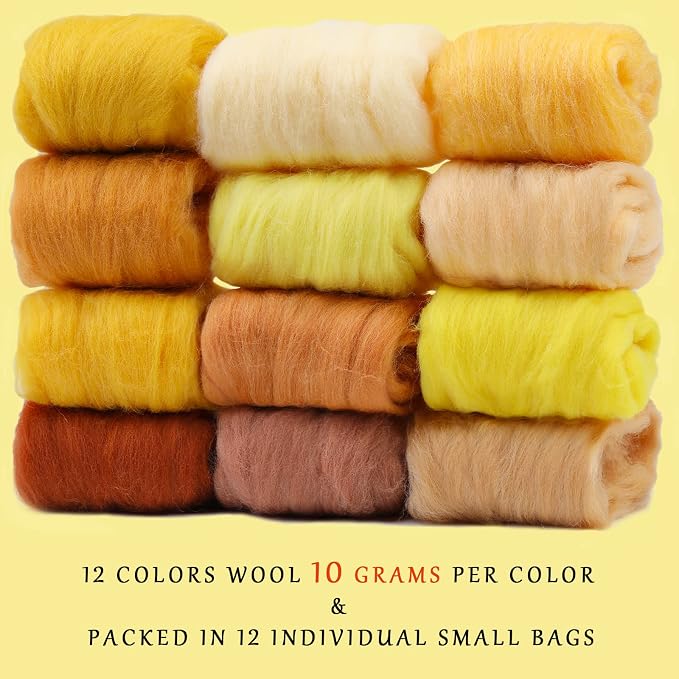 WONVOC 4.23 oz Needle Felting Wool, 10g per Color, 12 Colors Roving Yarn - Image 2