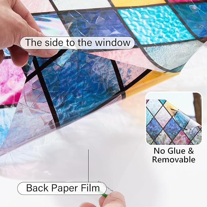 Window Privacy Film Stained Glass 23.6" x 78.7" Rainbow | Static cling – no glue - Image 5
