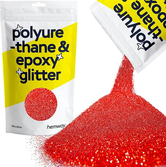 Hemway Polyurethane & Epoxy Resin Glitter 100g / 3.5oz Metallic Crystal Flake Additive for Flooring Jewelry Tumblers Glass Pigment - Microfine (1/256" 0.004" 0.1mm) - Red