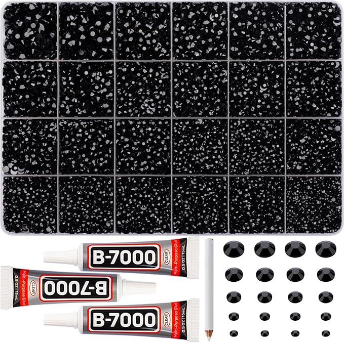 31000Pcs Black Rhinestones for Bedazzling, Flat Back Resin Gemstone Crystal by Worthofbest