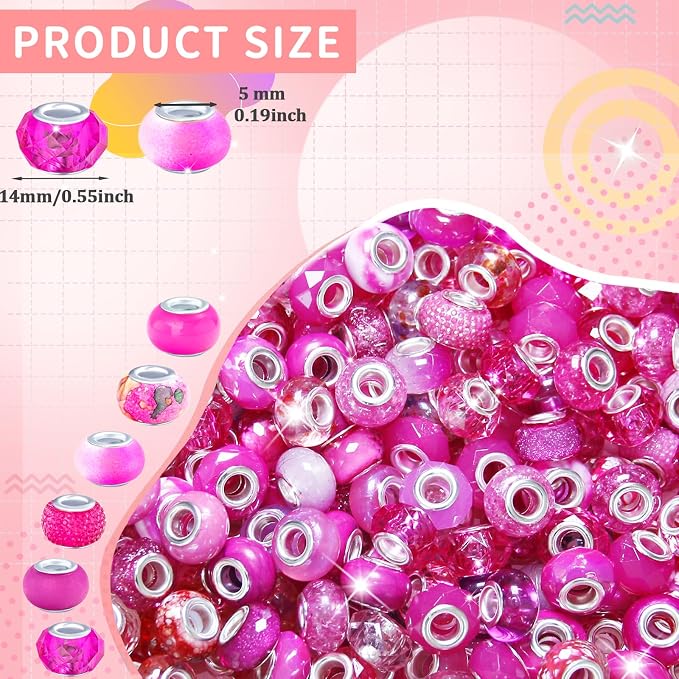 200Pcs Large Hole Beads Spacer Beads Rose Red Assorted European Craft Big Beads - Image 2
