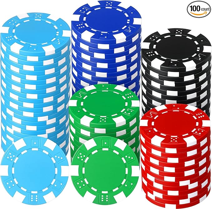100 Pcs 11.5 Gram Poker Chips ABS Monte Carlo, 40 mm Bingo Chips Tokens Markers Blank Counting Bulk for Blackjack, and Card Night Poker Games