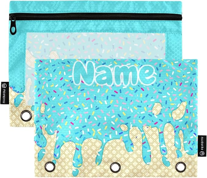 Custom Teal Blue Ice Cream Print Pencil Pouch by BOENLE-WELCOMEYOURCOMING