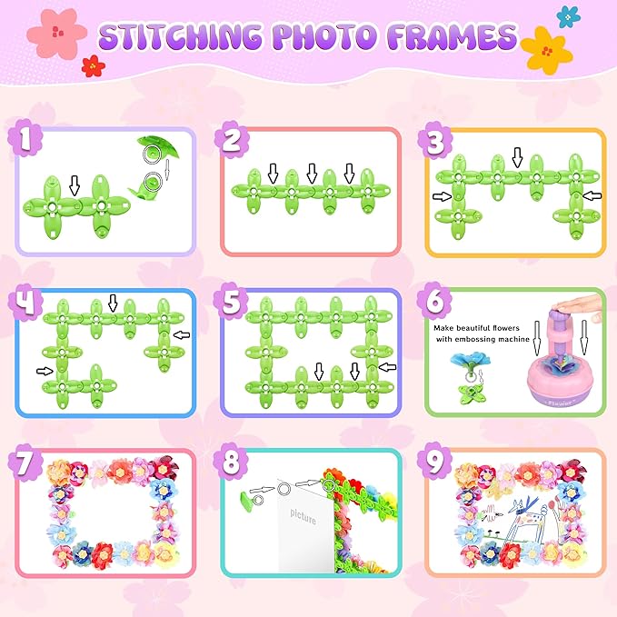 GirlsHome 300+PCS Fabric Flower Bouquets Toys, DIY Flower Crafts Kits for Kids, Arts and Crafts for Kids Ages 6-8 Girls, Build Flower Bouquet, STEM Educational Toy Preschool Gifts (Purple Pink)