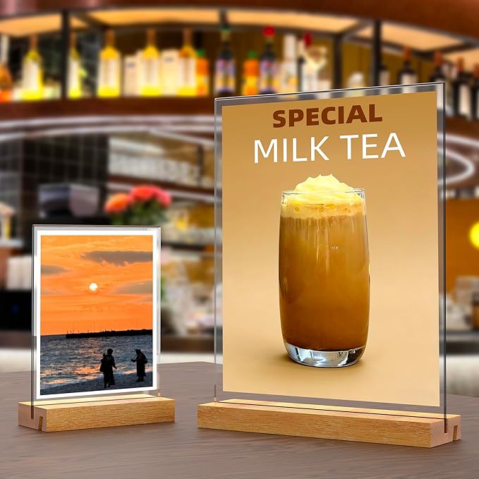 Acrylic Sign Holder with Wood Base 8.5x11 Inch Vertical and Slant Displays - Image 2