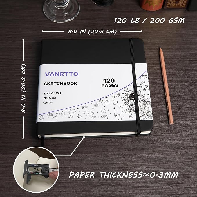 Vanrtto Hardcover Square Sketch Book, Mixed Media Sketchbook 8x8 Inch | - Image 2