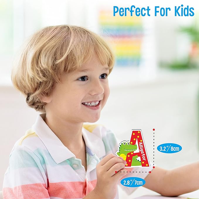 26 Magnetic Alphabet, Uppercase Letters with Adorable Zoo Animal Alphabet ABC Fridge Magnets Educational Spelling Learning Games Toys Set for Kids, Toddlers 3 4 5 Years Old