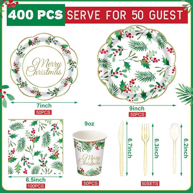 Pickmesh 400 Pcs Christmas Party Supplies Include Seasonal Holly Leaf - Image 3