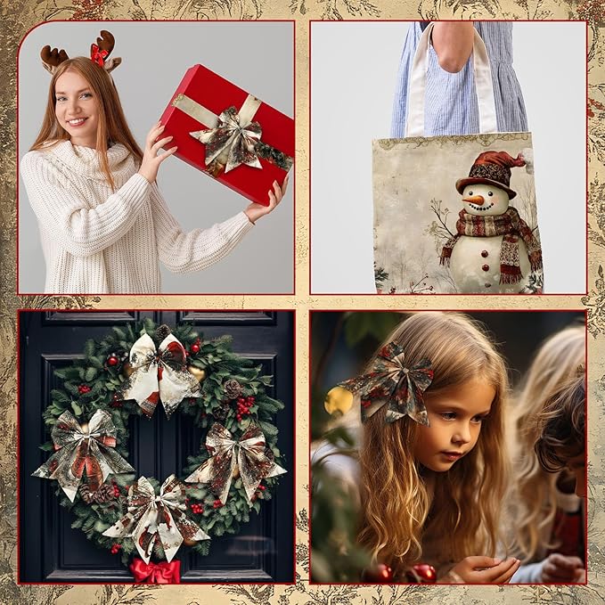 Ganeen 60 Pcs 10 x 10 Inch Vintage Christmas Quilting Fabric Squares Santa Snowman Fat Patchwork Precut Strips Watercolor Nutcracker Fabric Bundles for Winter Xmas DIY Craft Sewing Handmade Material