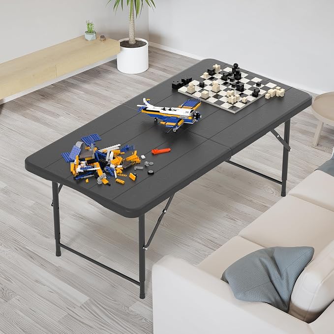 VINGLI 4 FT Plastic Folding Camping Table, 3-Level Adjustable Height, Portable - Image 2
