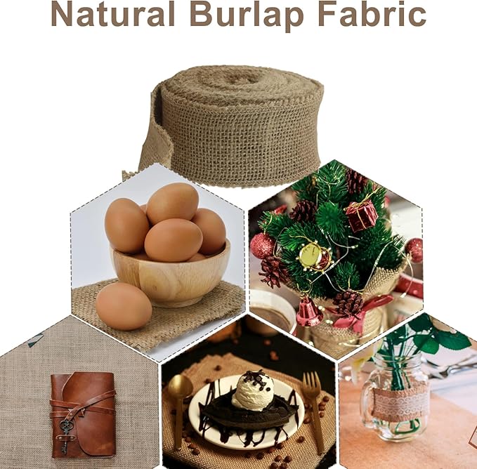 2" Wide Natural Burlap Fabric Roll - 10 Yards Jute Ribbon for Gift Wrapping, Wedding Decorations, Rustic Crafts, Wreaths & Home Decoration (5cm Wide)