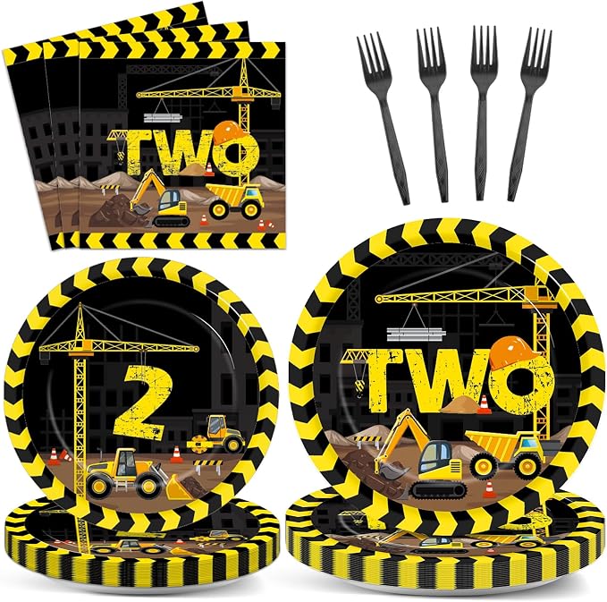 100 Pcs Construction Party Plates and Napkins Set Construction Truck Birthday by Qyeahkj