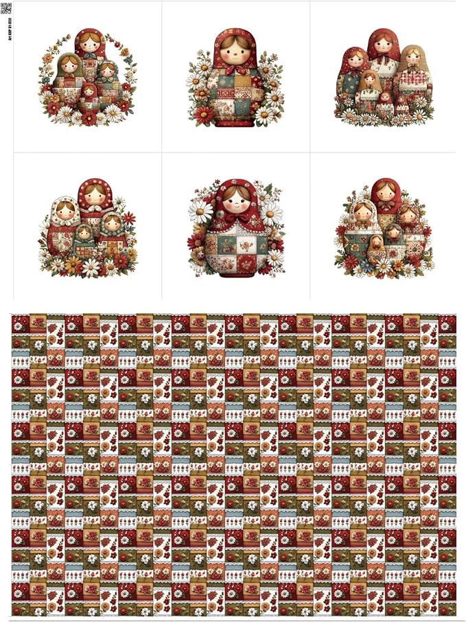 Matryoshka Patchwork Quilting Fabric Panel – 6× Blocks + Bonus Patchwork Sheet by FabricsTown