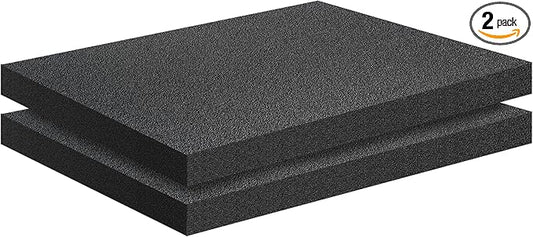 2 PCS Black Foam Padding- 16x12x1 Inch Polyurethane High Density Foam Cuttable Black Sheet Pad Cushioning Inserts for Packing Cases and Crafts