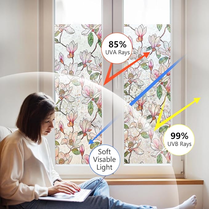 Ranzdn Window Privacy Film, Stained Glass, Static Cling, 17.5" x 78.7" | No - Image 3