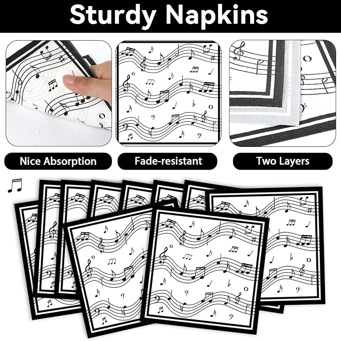 200Pcs Musical Note Plates Napkins Music Notes Themed Party Tableware Set Baby - Image 4