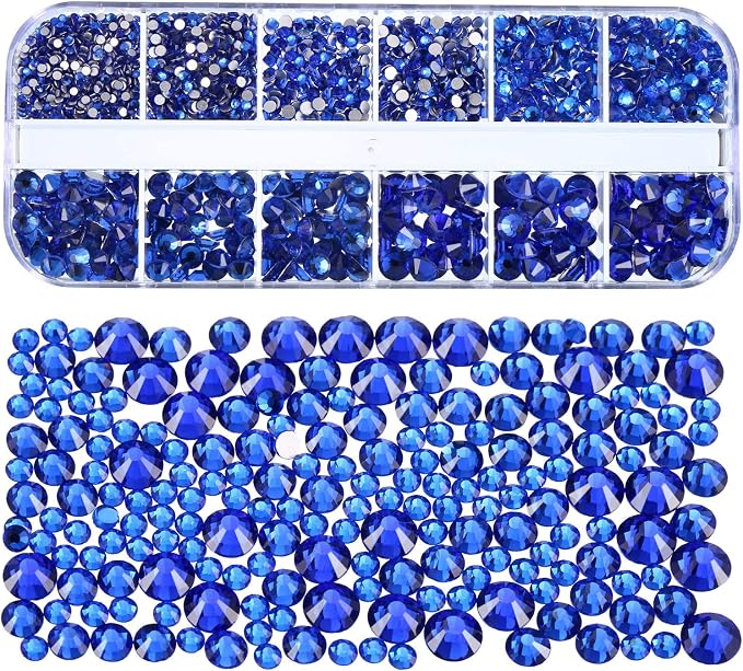 TecUnite 2000 Pieces Flat Back Gems Round Crystal Rhinestones 6 Sizes - Image 3
