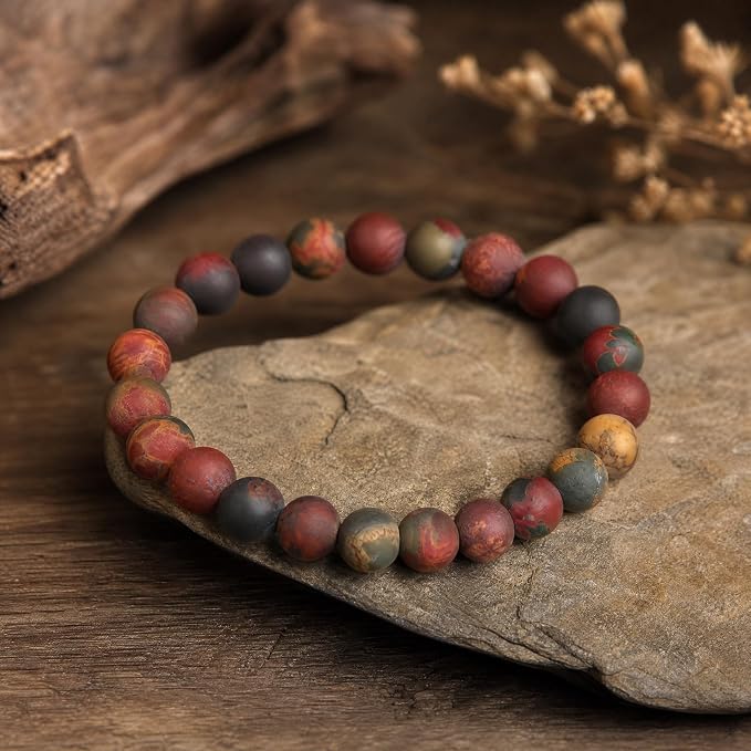 60pcs Natural Matte Picasso Jasper Gemstone Beads，6mm Frosted Round Loose Stone - Image 3