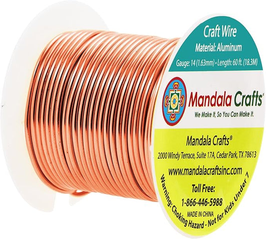 Mandala Crafts 14 Gauge Anodized Aluminum Craft Wire for Jewelry Making - 60 FT Colored Flexible Copper Tone Wire - Bendable for Bonsai Armature Crafting Sculpting
