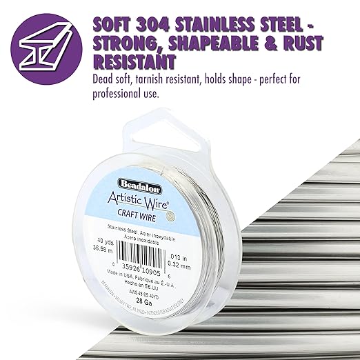 Artistic Wire, 24 Gauge / .51 mm Stainless Steel Craft Wire, Round Twist, 10 yd / 9.14 m