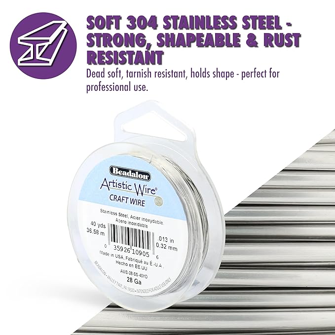 Artistic Wire, 18 Gauge / 1.0 mm Stainless Steel Craft Wire, Round Twist, 5 yd / 4.57 m