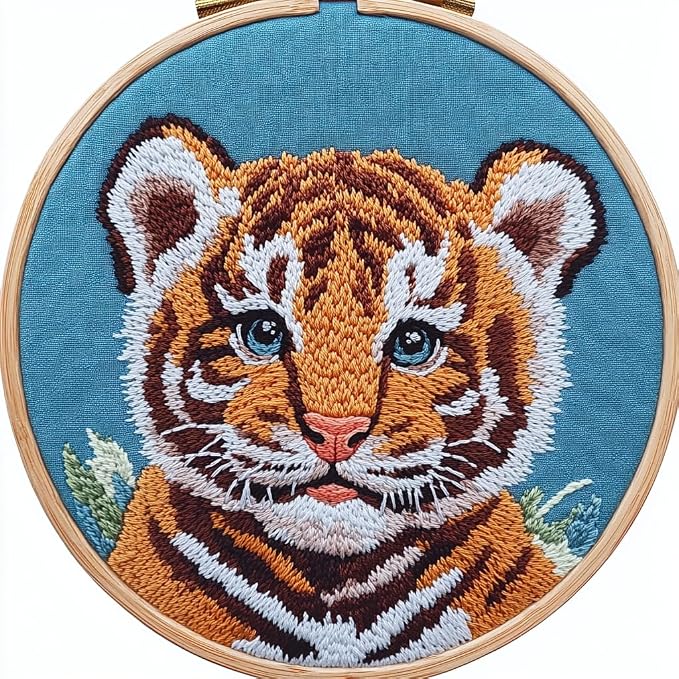 DIY Punch Needle Kits Cartoon Tiger Portrait by Unknown