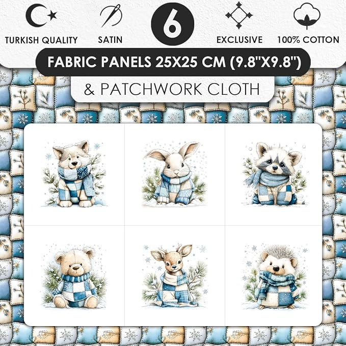 Winter Animals Patchwork Quilting Fabric Panel – 6× Blocks + Bonus Patchwork - Image 3