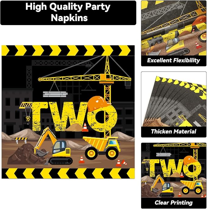 100 Pcs Construction Party Plates and Napkins Set Construction Truck Birthday - Image 4