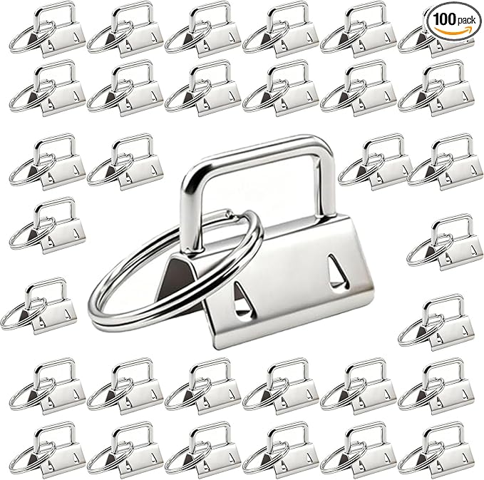 100Pcs Silver Key Fob Hardware Set, 1 Inch Metal Key Fob Tabs by Unknown