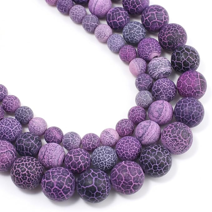 48pcs Natural Matte Purple Oxidized Gemstone Beads，8mm Frosted Round Loose by Yochus