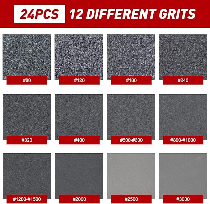 24 Pcs Sanding Sponge 2000 Grit, Washable & Reusable Sanding Blocks for Wood, Metal, Drywall, Glazing, Wet Dry Sandpaper for Smooth Finishing