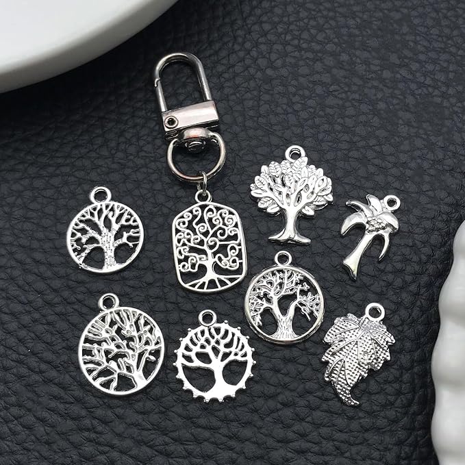 WOCRAFT 60pcs Bright Silver Tree Leaf Charms Bracelet Charms - Image 6