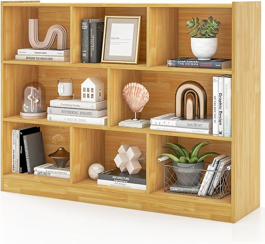 Giantex 8 Cube Bookcase, Freestanding 3-Tier Open Bookshelf, Modern Storage Display Cabinet, Wood Cube Storage Organizer for Living Room, Kid’s Room, Burlywood
