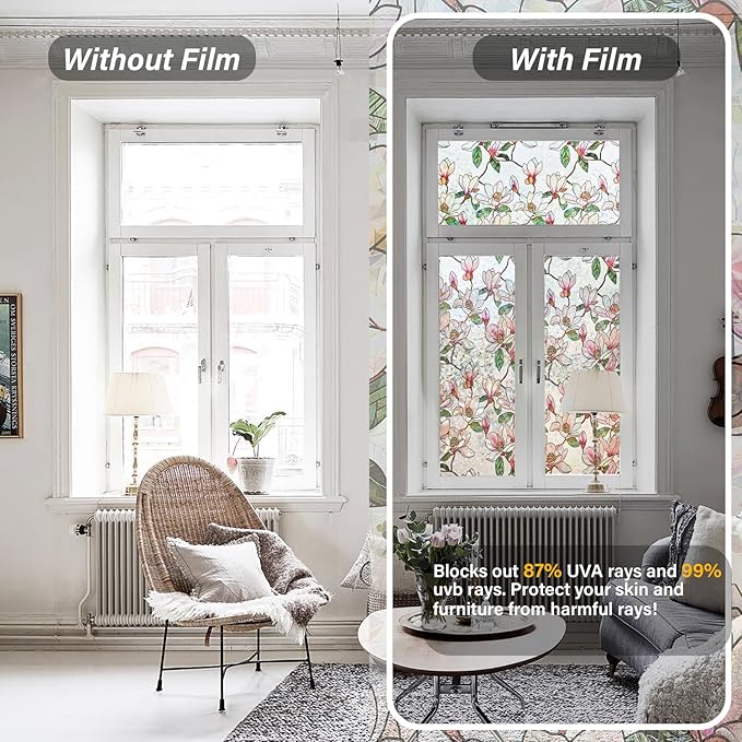 Ranzdn Window Privacy Film, Stained Glass, Static Cling, 17.5" x 157.4" | No - Image 2
