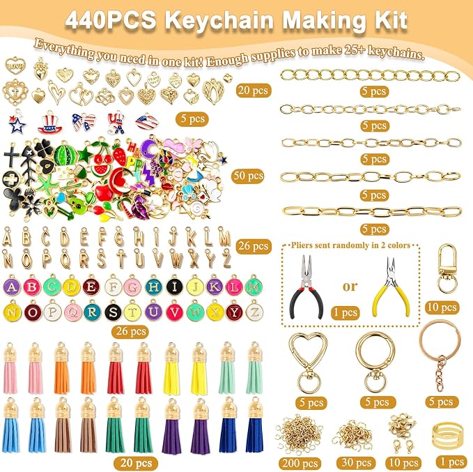 LOIKMIUP 440Pcs Keychain Making Kit, DIY Craft Supplies - Image 3