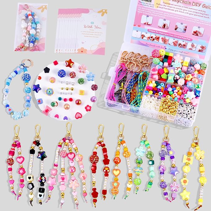 Wurosi 865 Pcs Bead Keychain Kit, DIY Bead Keychain Making Kit, Bag Charm Kit by Unknown